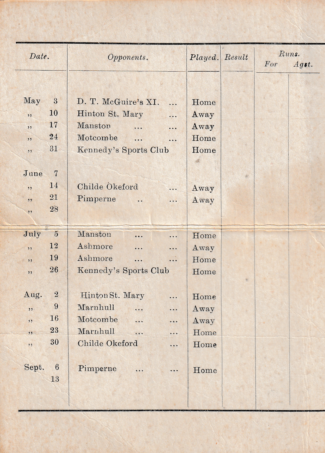 cricket club fixtures